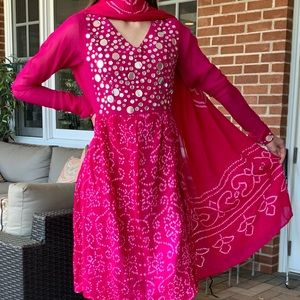 Beautiful designer hot pink kurta with mirrorwork